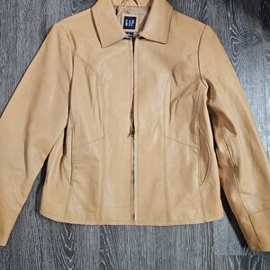 GAP Women's Tan Leather Zip Front Jacket